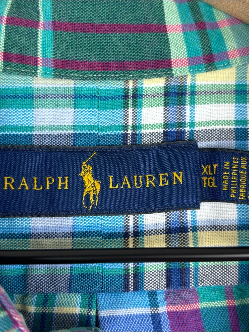 Polo Ralph Lauren Shirt Mens XLT Green Blue Multicolor Flesh Pony Preppy